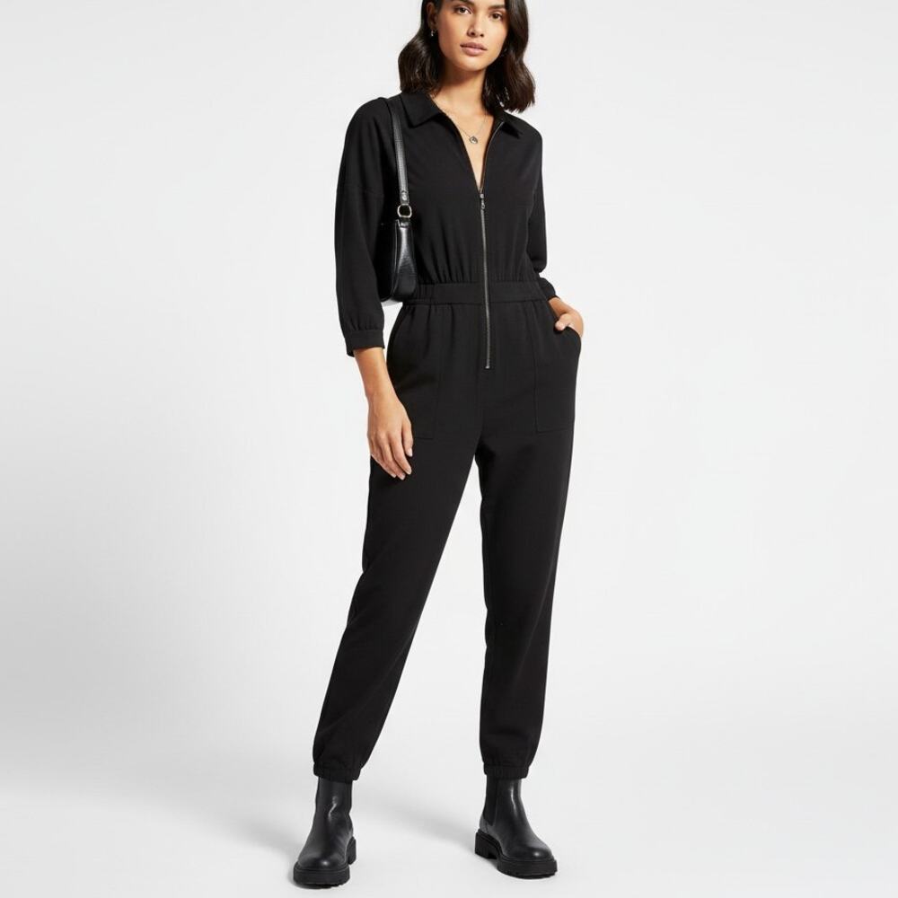 Steve Madden Tommi Long Sleeve Twill Utility Jumpsuit Black Size Medium NWT